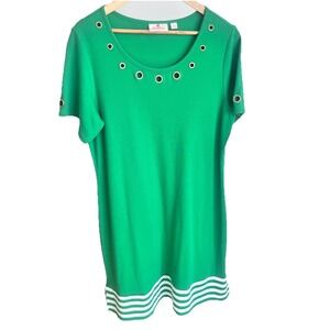 Quaker Factory Green Dress Festive Knee Length Womens Size Large